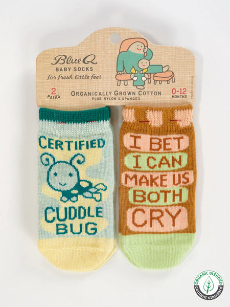 Blue Q: Baby Socks Cuddle Bug / Both Cry - Size 0-12mths