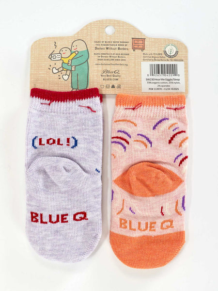 Blue Q: Baby Socks Hear Me Giggle / Sleep - Size 0-12mths