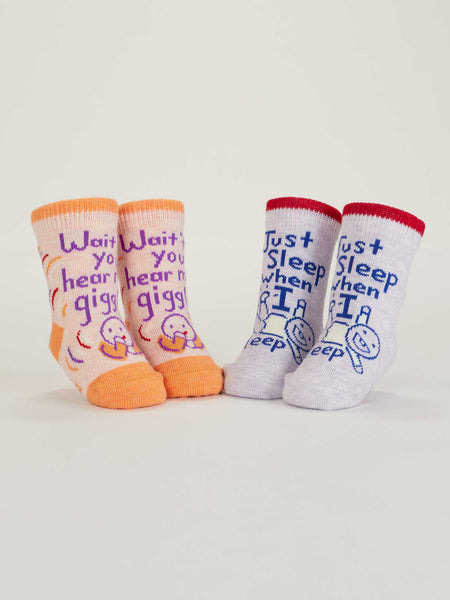 Blue Q: Baby Socks Hear Me Giggle / Sleep - Size 0-12mths