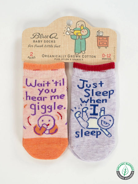 Blue Q: Baby Socks Hear Me Giggle / Sleep - Size 0-12mths
