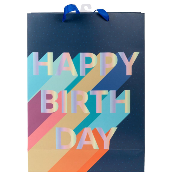 Gift Bag: Paper Trendz Jumbo Navy Matte Happy Bday