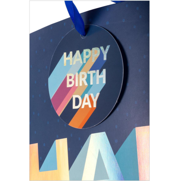 Gift Bag: Paper Trendz Jumbo Navy Matte Happy Bday