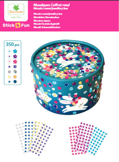Stick'N Fun: Mosaics Round Jewelry Box Bunny - Age 5+