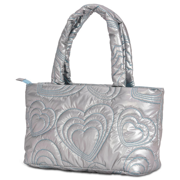 IS: Silver Shining Heart Puffy Overnight Bag - Ages 6+