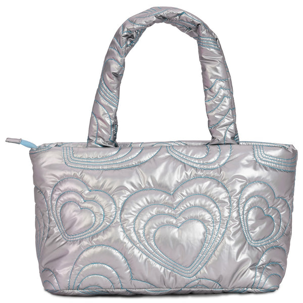 IS: Silver Shining Heart Puffy Overnight Bag - Ages 6+