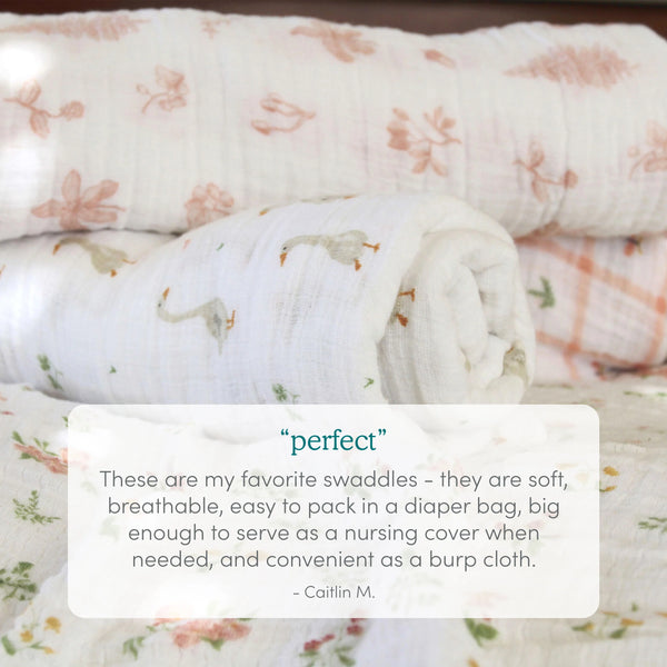 Aden + Anais: Essentials cotton muslin swaddle blanket 4 pk -Sage Woodland - Age 0+