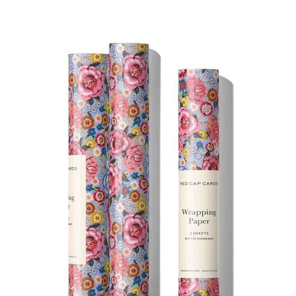 Wrapping Paper Roll - Blue Roses Set of 3 Sheets