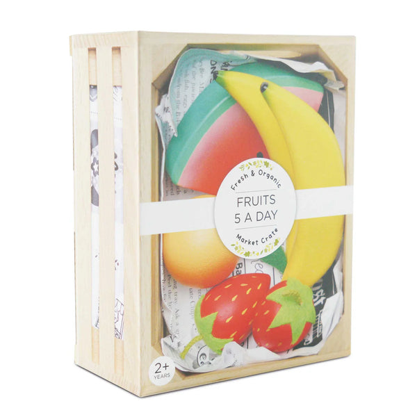 Smoothie Fruit Wooden Market Crate: 5 Fruits a Day - Ages 2+