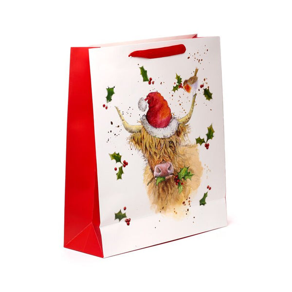 Gift Bag: Paper  Highland Coo Cow with Santa Hat - XL