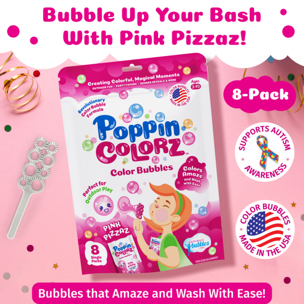 Poppin Colorz Blazin' Pink Colour Bubbles: 8 Party Packs - Ages 3+