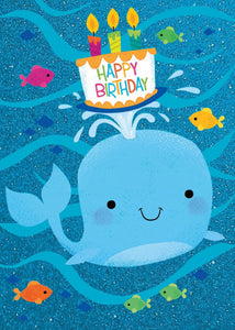 GC: Glitter Whale with Cake - Birthday Card