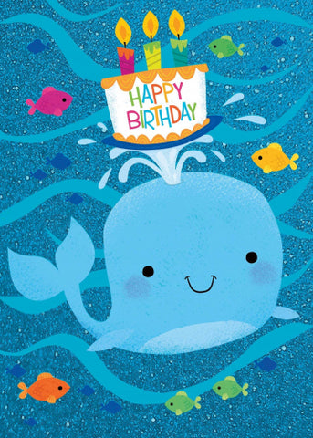 GC: Glitter Whale with Cake - Birthday Card