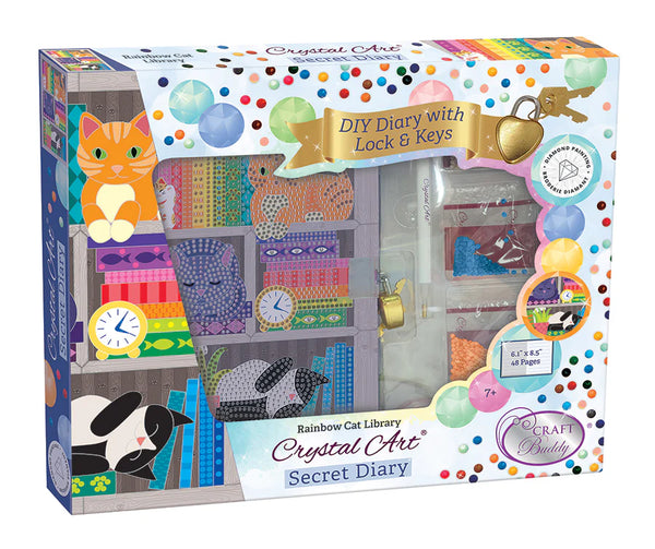 Crystal Art: Secret Diary Kit - Rainbow Cat Library - Ages 7+