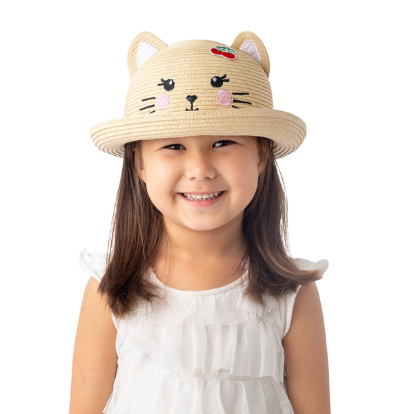 Sun Hat : Kids Straw Hat - Cat - UPF50  - Medium 2-4 yrs