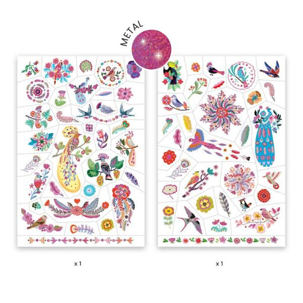 Djeco: Temporary Tattoos / Bright Birds - Ages 3+