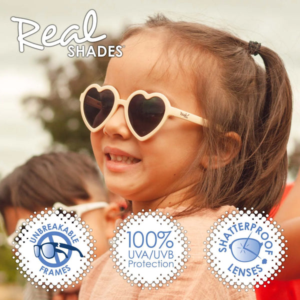 Kids Unbreakable UV Fashion Sunglasses - Heart Rose Tan Pink