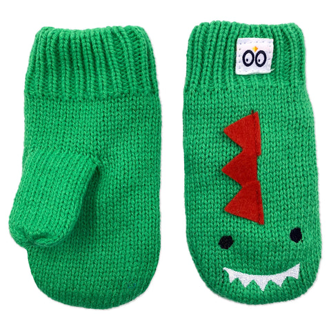 ZOOCCHINI: Baby Knitted Mittens - Devin the Dinosaur - 12-24 months