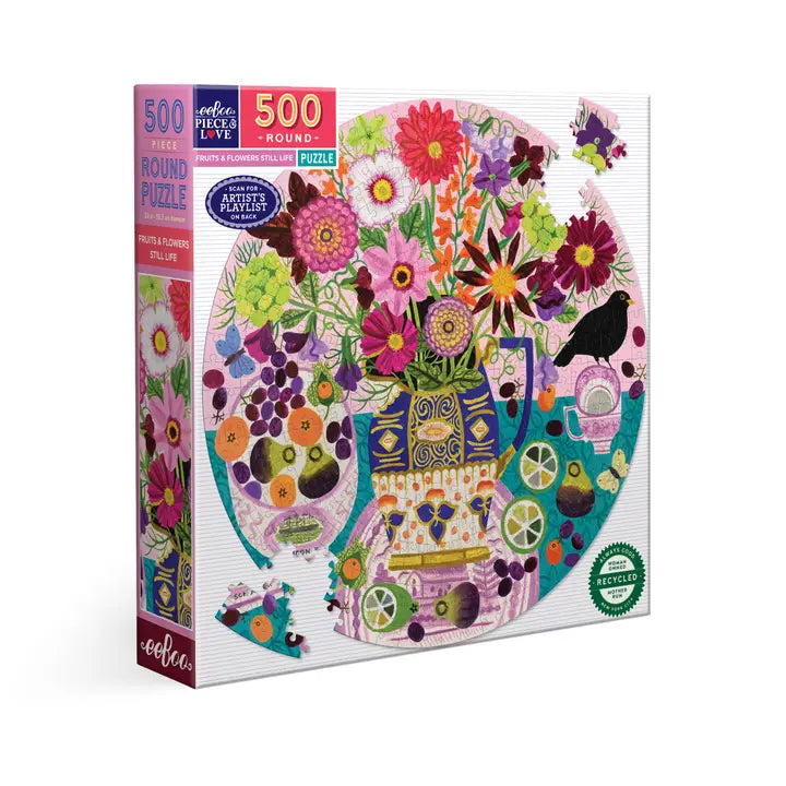 500 Piece Puzzle: Fruits & Flowers Still Life (Round Puzzle) - Ages 9+