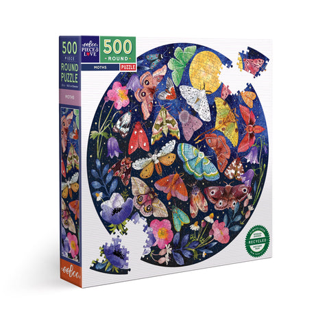 500 Piece Puzzle: Moths (Round Puzzle) - Ages 9+