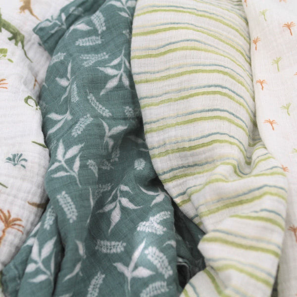 Aden + Anais: Essentials Cotton Muslin Swaddles 4 Pack: Dino Jungle - Ages 0+
