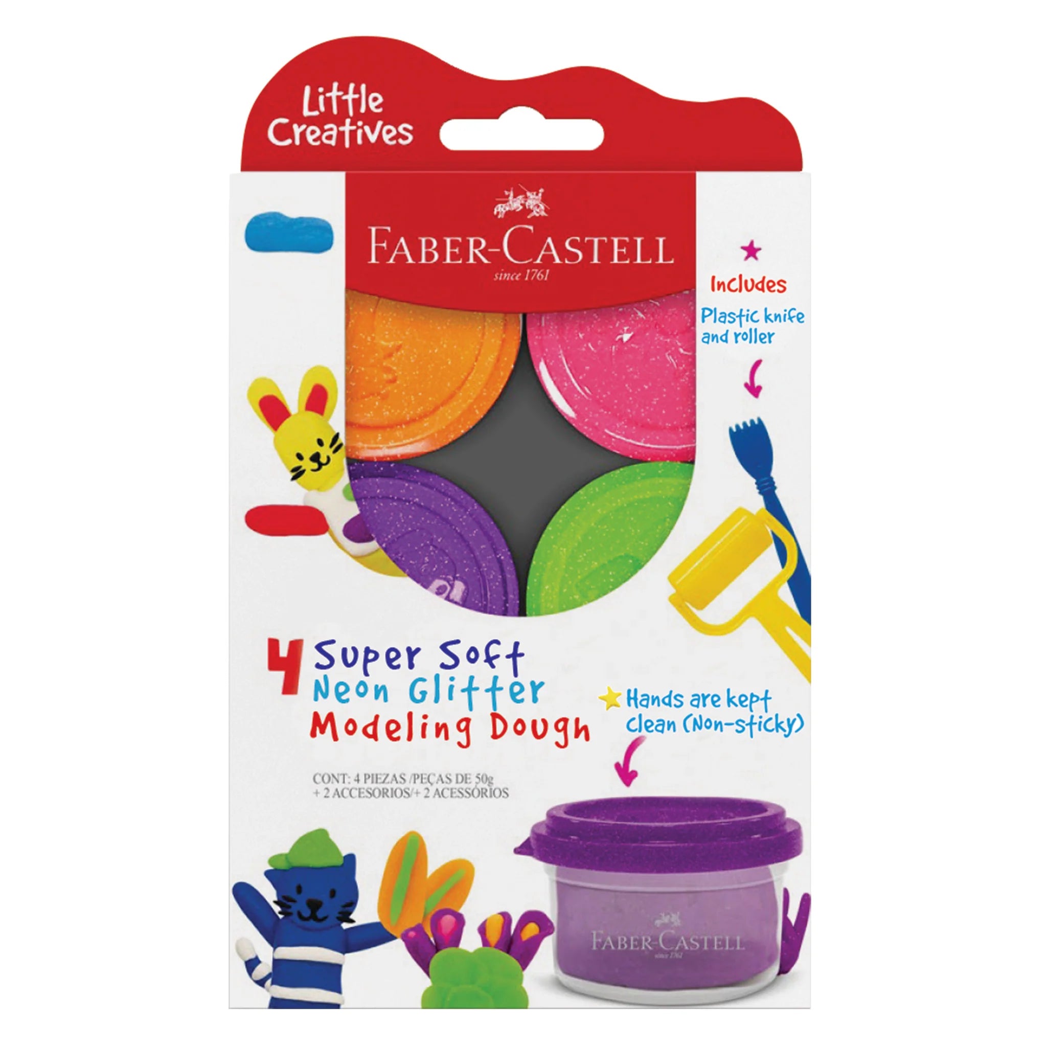 FC: Little Creatives 4 Super Soft Modelling Dough Neon Glitter - Ages 3+