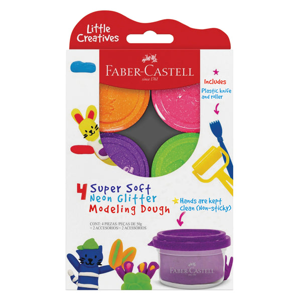 FC: Little Creatives 4 Super Soft Modelling Dough Neon Glitter - Ages 3+