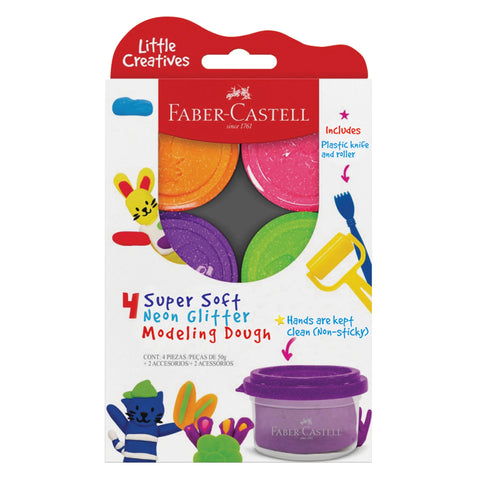 FC: Little Creatives 4 Super Soft Modelling Dough Neon Glitter - Ages 3+
