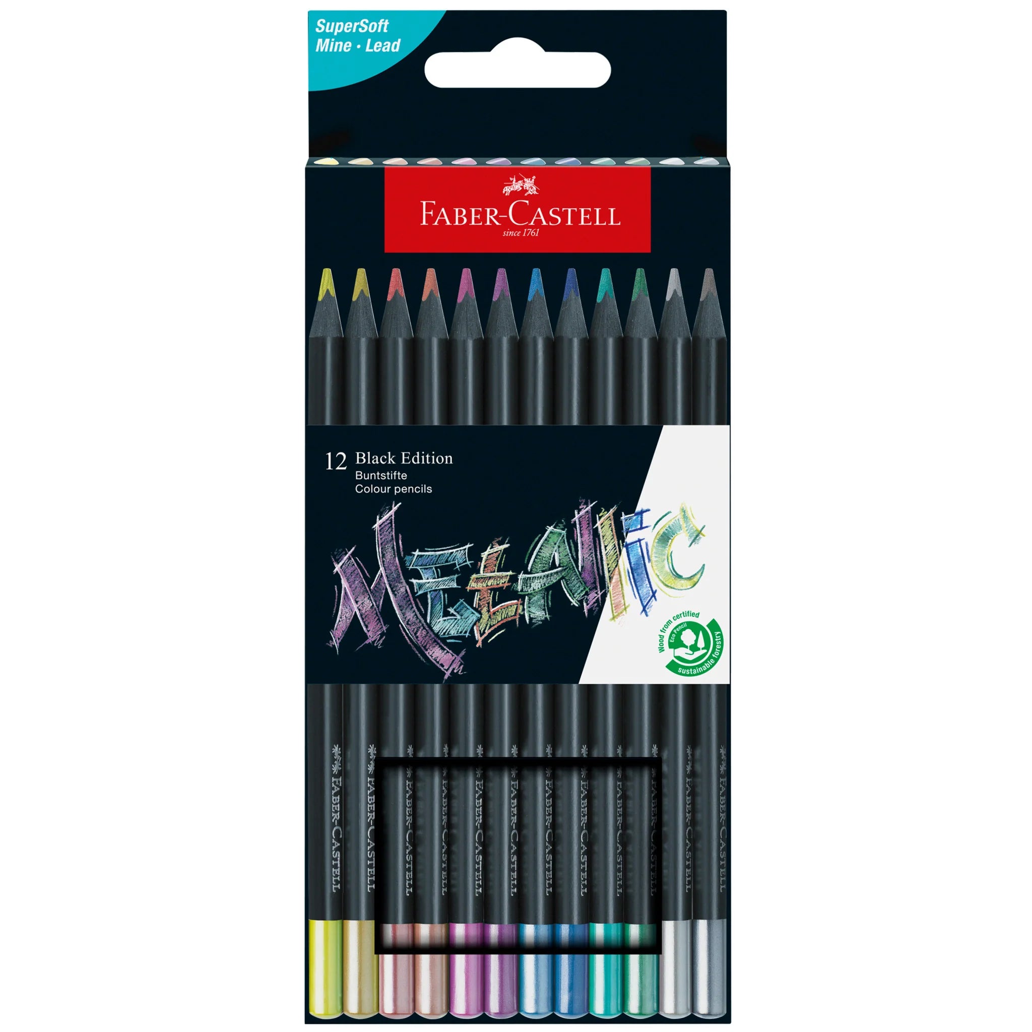 FC: Metallic Coloured Pencils Black Edition 12 Count - Ages 8+