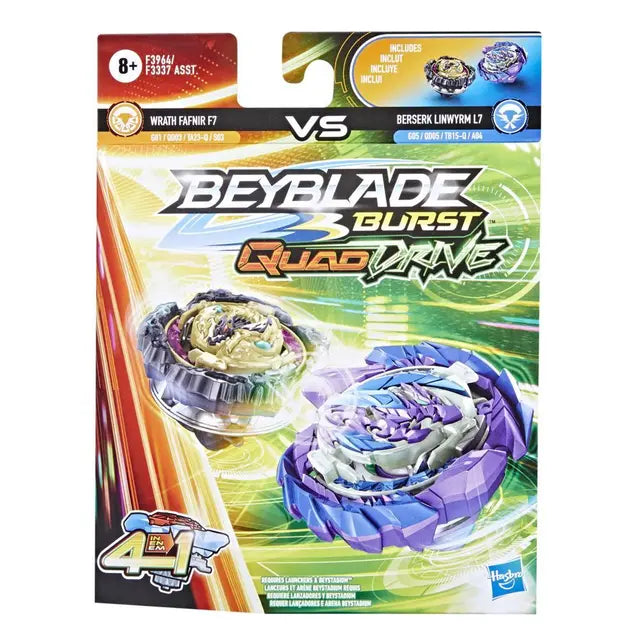 Beyblade Burst QuadDrive Dual Pack: Wrath Fafnir F7 vs. Berserk Linwyrm L7 - Ages 8+