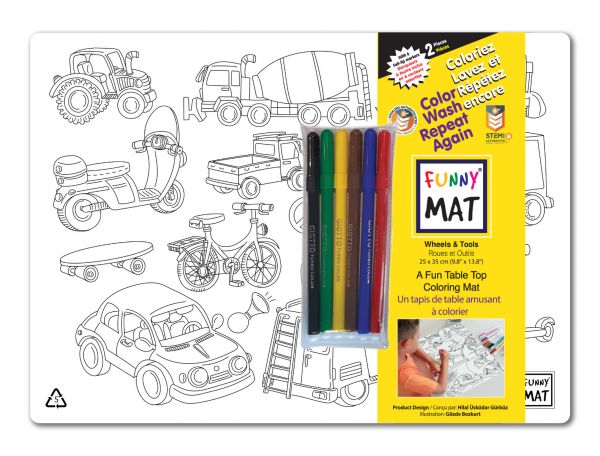 Funny Mat: Compact Set of 2 with 6 Giotto Markers: Wheels & Tools - Ages 3+