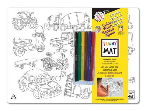 Funny Mat: Compact Set of 2 with 6 Giotto Markers: Wheels & Tools - Ages 3+