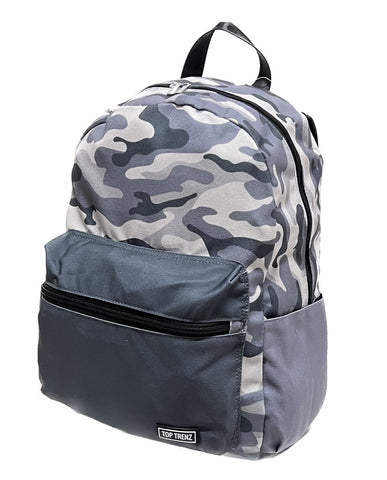 Grey Camo Colour Block Canvas 2-zipprt Backpack