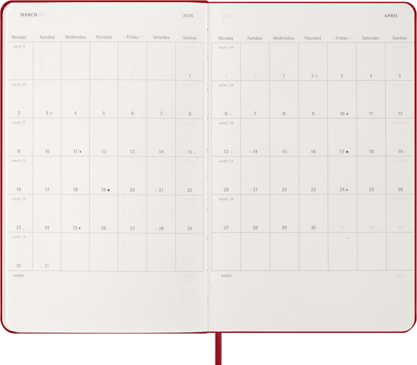 Moleskin: Classic Weekly Diary/Planner 2026 Large Hardcover Scarlett Red