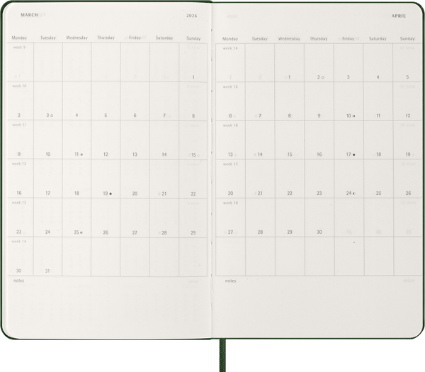 Moleskin: Classic Weekly Diary/Planner 2026 Large Hardcover Myrtle Green