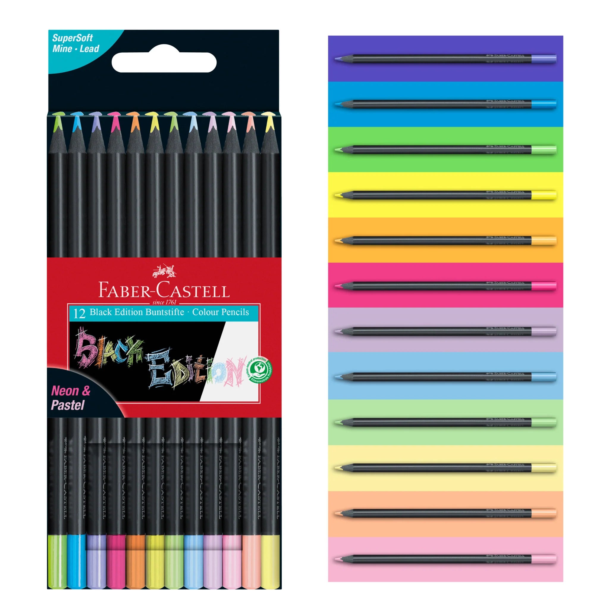 FC: Black Edition 12 Coloured Pencils - Neon & Pastel - Ages 13+