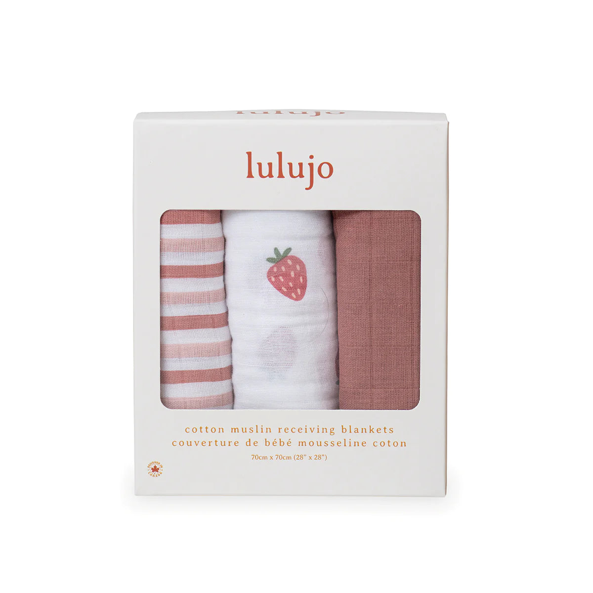 Lulujo: Cotton Receiving Blankets 3-Pack: Strawberries - Ages 0+