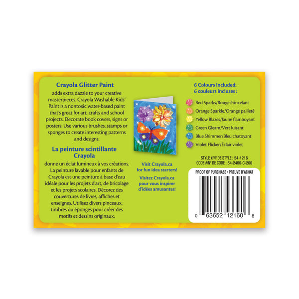 Crayola Washable Glitter Project Paint - 6 colours