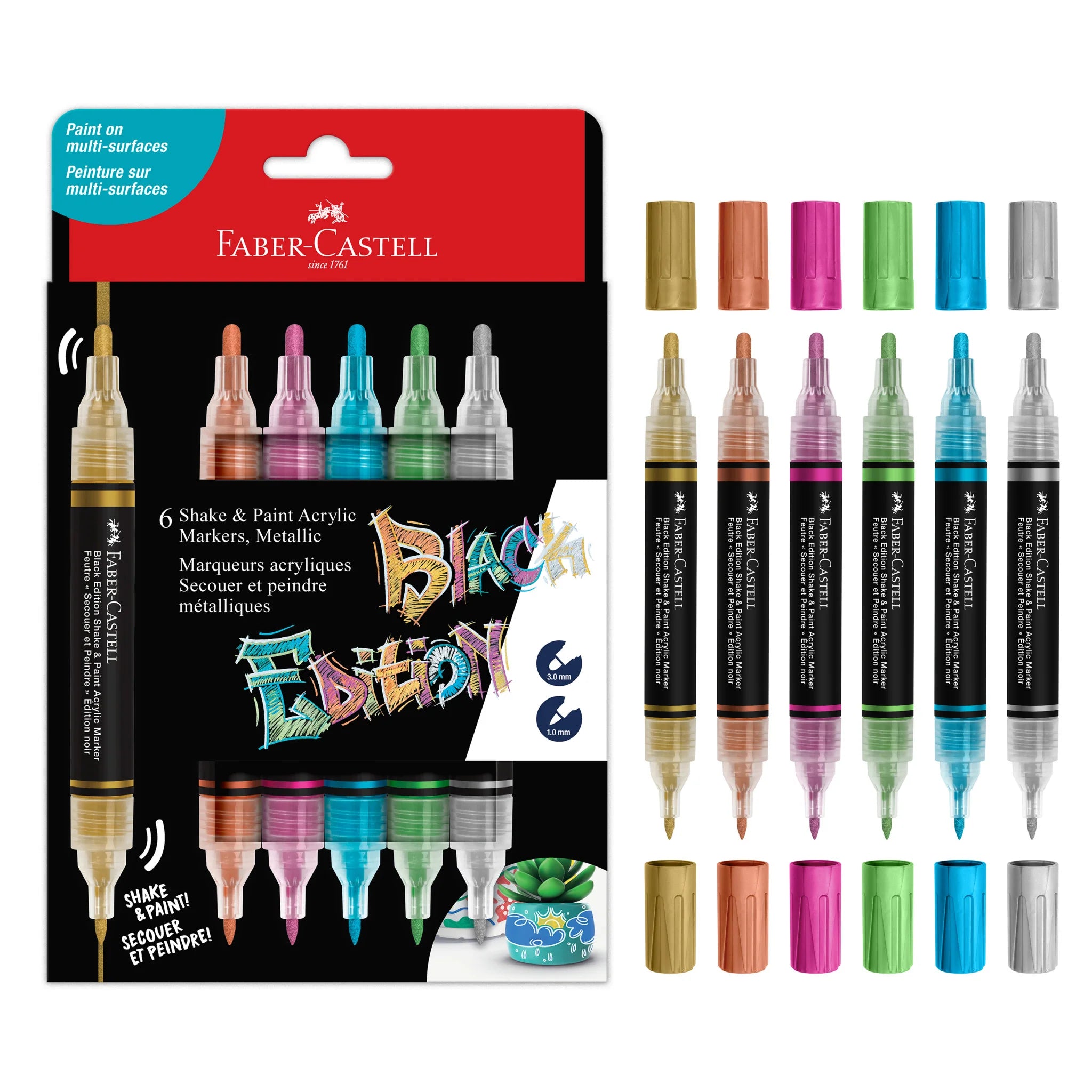 FC: Black Edition 6 Shake & Paint Acrylic Markers - Metallic - Ages 13+