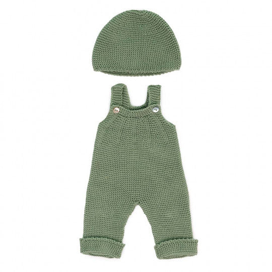 15" Baby Doll Outfit: Eco Knitted Overalls & Beanie Hat - Ages 3+