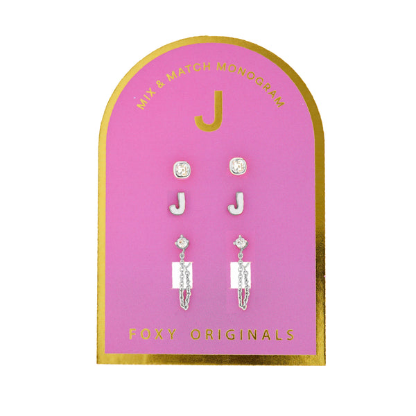 Earrings: Monogram Initial J Set - Gold or Silver