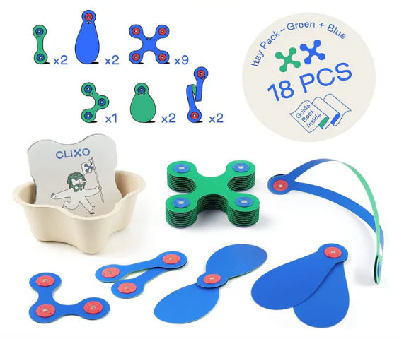 Clixo: Itsy Green + Blue Pack 18 Pieces - Ages 4+