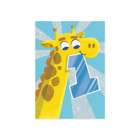 Glitter Age 1 Giraffe - Birthday Card