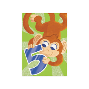 GC: Glitter 5 Year Old Monkey - Birthday Card