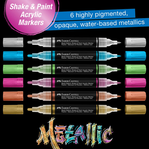 FC: Black Edition 6 Shake & Paint Acrylic Markers - Metallic - Ages 13+