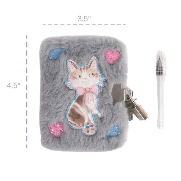 Great Pretenders Cuddle Cat Mini Furry Journal with Pen, Lock & Keys