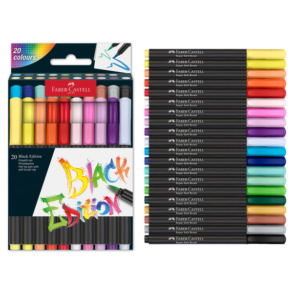 FC: Black Edition 20 Felt Tip Soft Brush Markers - Ages 13+