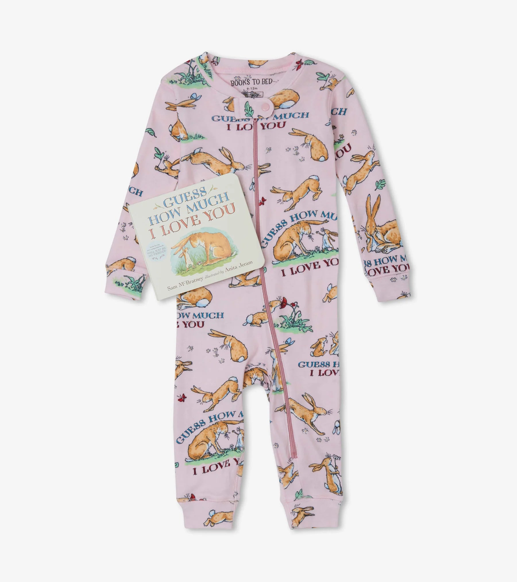 Books to Bed: Guess How Much I Love You Book and Pink Infant Coverall Set - Multiple Sizes Available