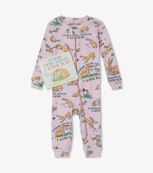 Books to Bed: Guess How Much I Love You Book and Pink Infant Coverall Set - Multiple Sizes Available