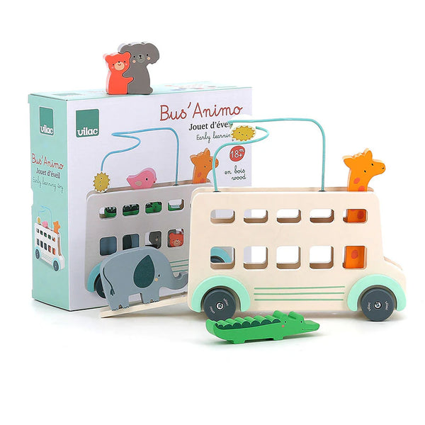 Vilac: Animals Wooden Bus  - Age 18mths+