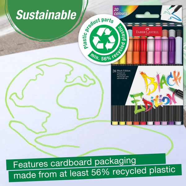 FC: Black Edition 20 Felt Tip Soft Brush Markers - Ages 13+